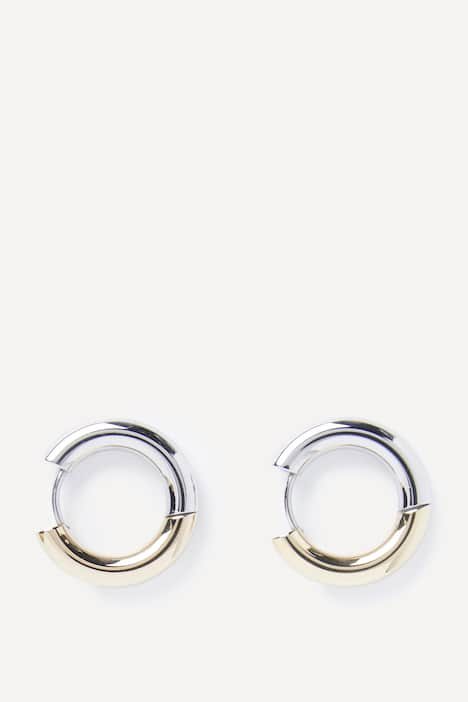 Hoop earrings, studs, two-toned, small size, push back