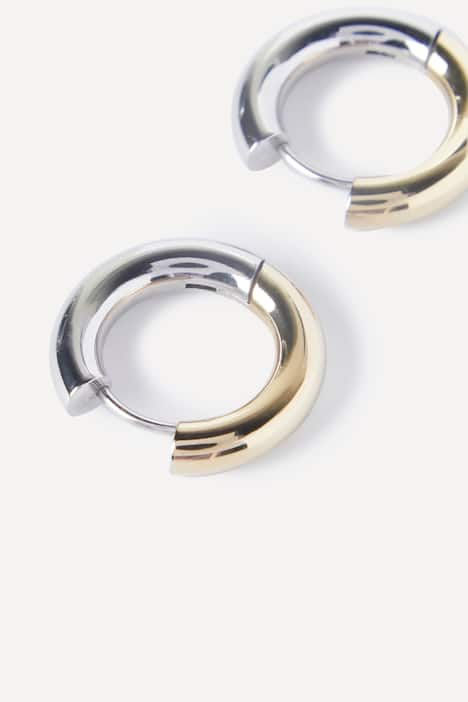 Hoop earrings, studs, two-toned, small size, push back