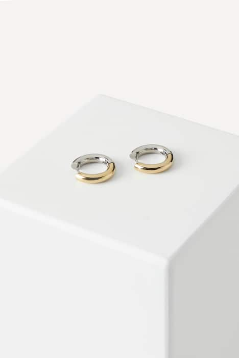 Hoop earrings, studs, two-toned, small size, push back