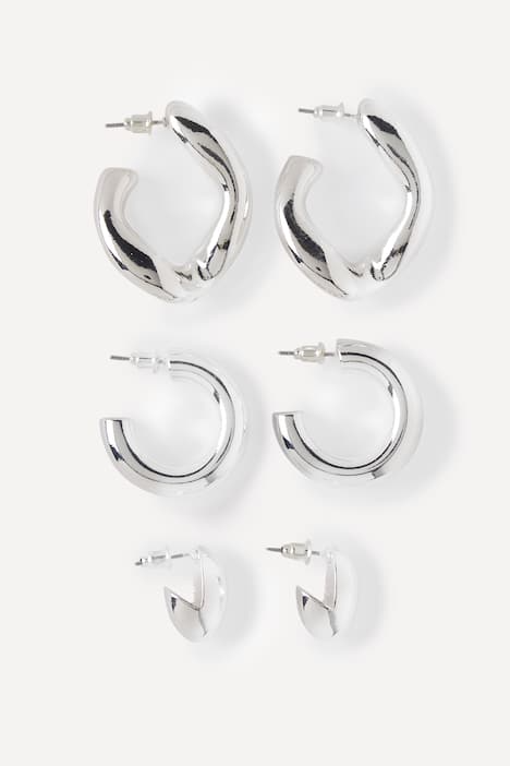 Hoop earrings, set of 3 pairs, studs, push back