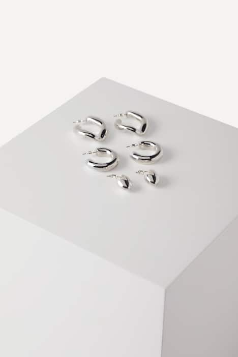 Hoop earrings, set of 3 pairs, studs, push back